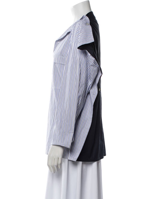 PLAN C Striped Long Sleeve Button-Up Top