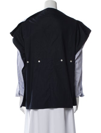 PLAN C Striped Long Sleeve Button-Up Top