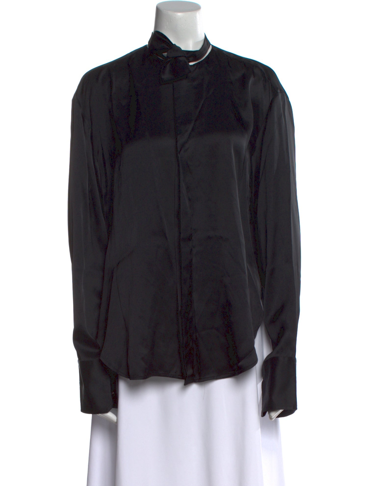 PLAN C Mock Neck Long Sleeve Button-Up Top