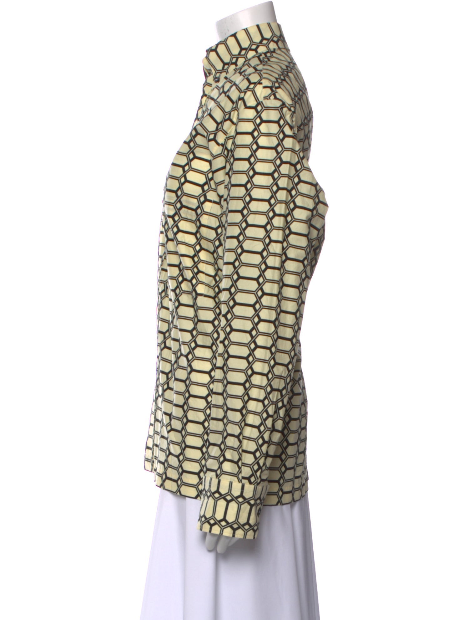 PLAN C Printed Mock Neck Button-Up Top