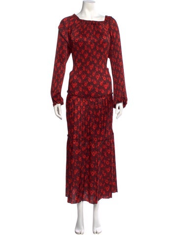 Pre-owned Plan C Floral Print Long Dress In Red