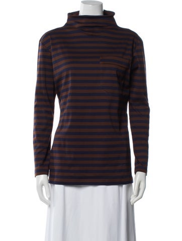 Pre-owned Plan C Striped Mock Neck Top In Brown