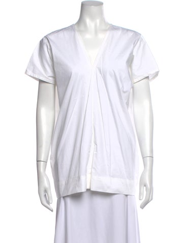 Pre-owned Plan C V-neck Short Sleeve Top In White