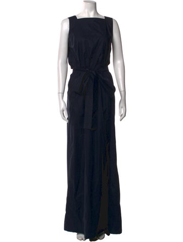 Pre-owned Plan C Square Neckline Long Dress In Black