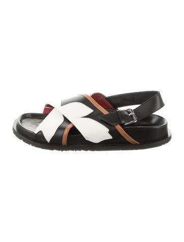 Pre-owned Plan C Leather Colorblock Pattern Sandals In Black