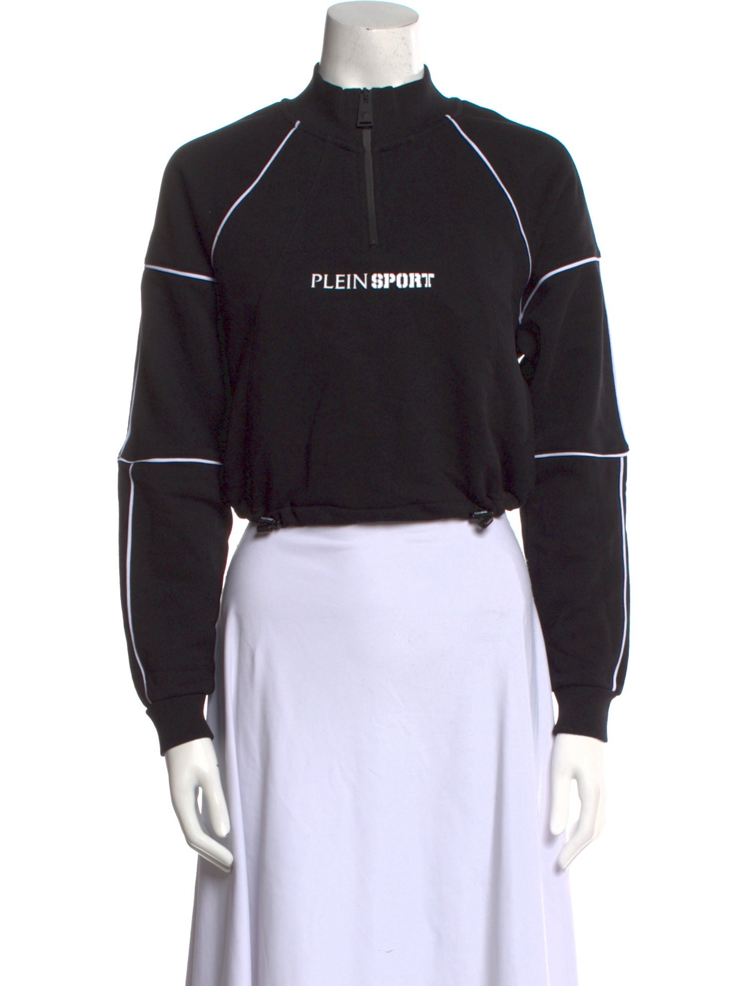 Plein Sport Graphic Print Mock Neck Crop Top