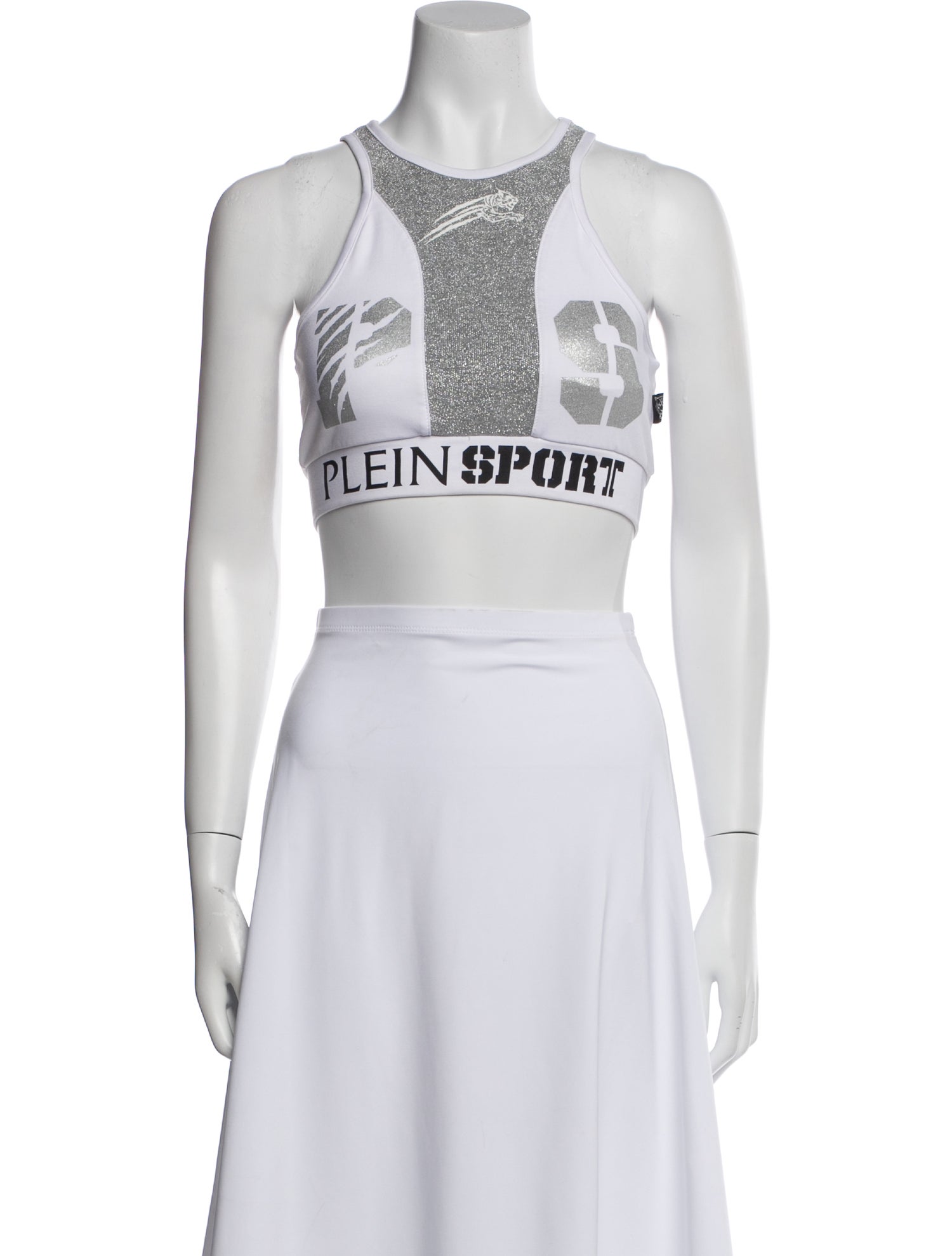 Plein Sport Graphic Print Scoop Neck Crop Top