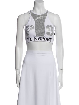 Plein Sport Graphic Print Scoop Neck Crop Top