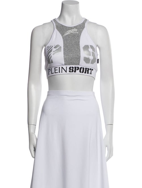 Plein Sport Graphic Print Scoop Neck Crop Top