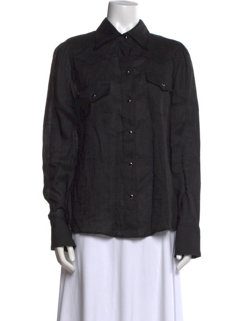 Pour Les Femmes Linen Long Sleeve Button-Up Top