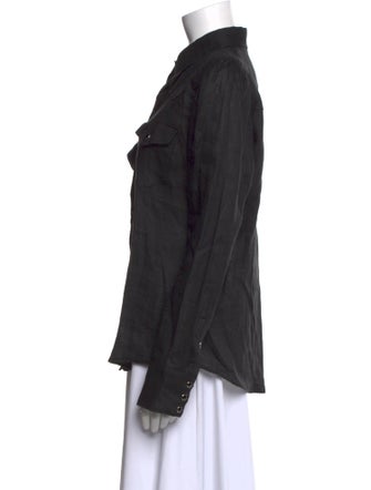 Pour Les Femmes Linen Long Sleeve Button-Up Top