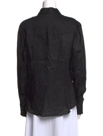 Pour Les Femmes Linen Long Sleeve Button-Up Top