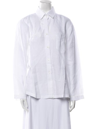 Pour Les Femmes Linen Long Sleeve Button-Up Top