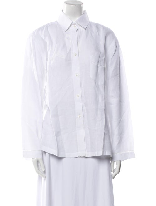 Pour Les Femmes Linen Long Sleeve Button-Up Top