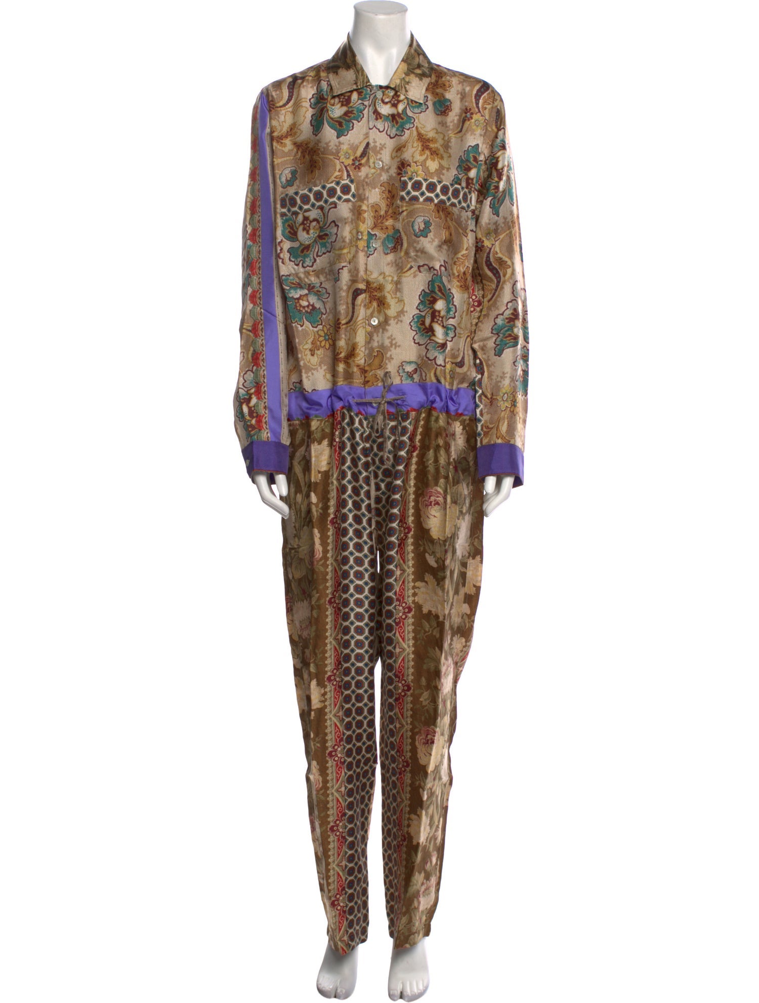 PierreLouis Mascia Silk Floral Print Jumpsuit w/ Tags Neutrals, 32.