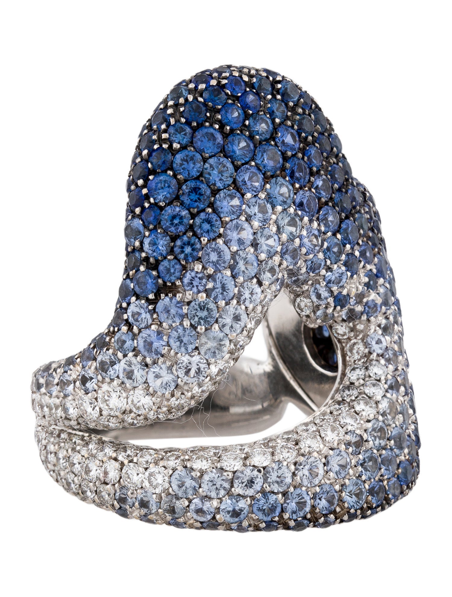 Palmiero 18K 7.31ctw Sapphire & Diamond Curved Open Heart Ring