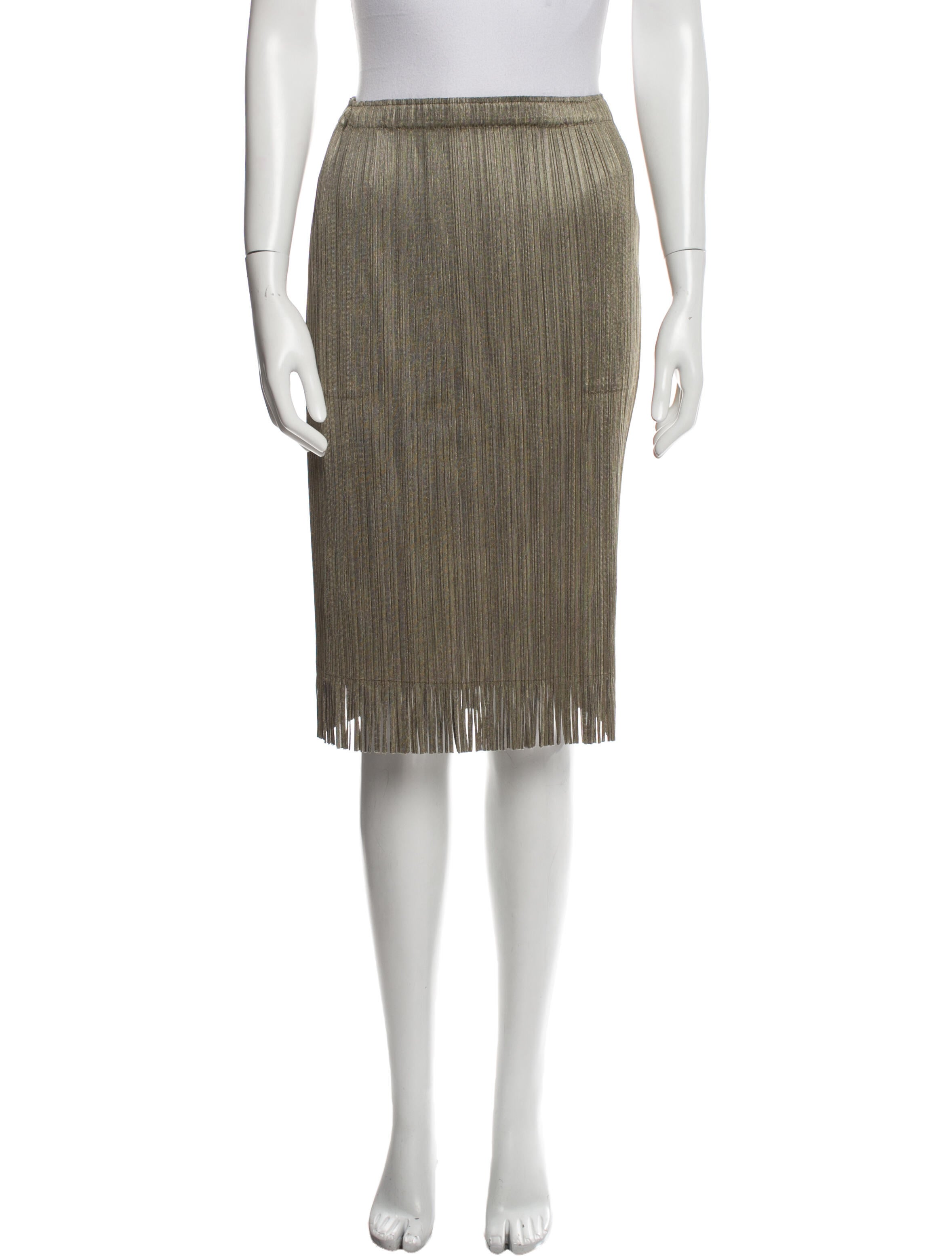 Pleats Please Issey Miyake Fringe Trim Accent Knee-Length Skirt  