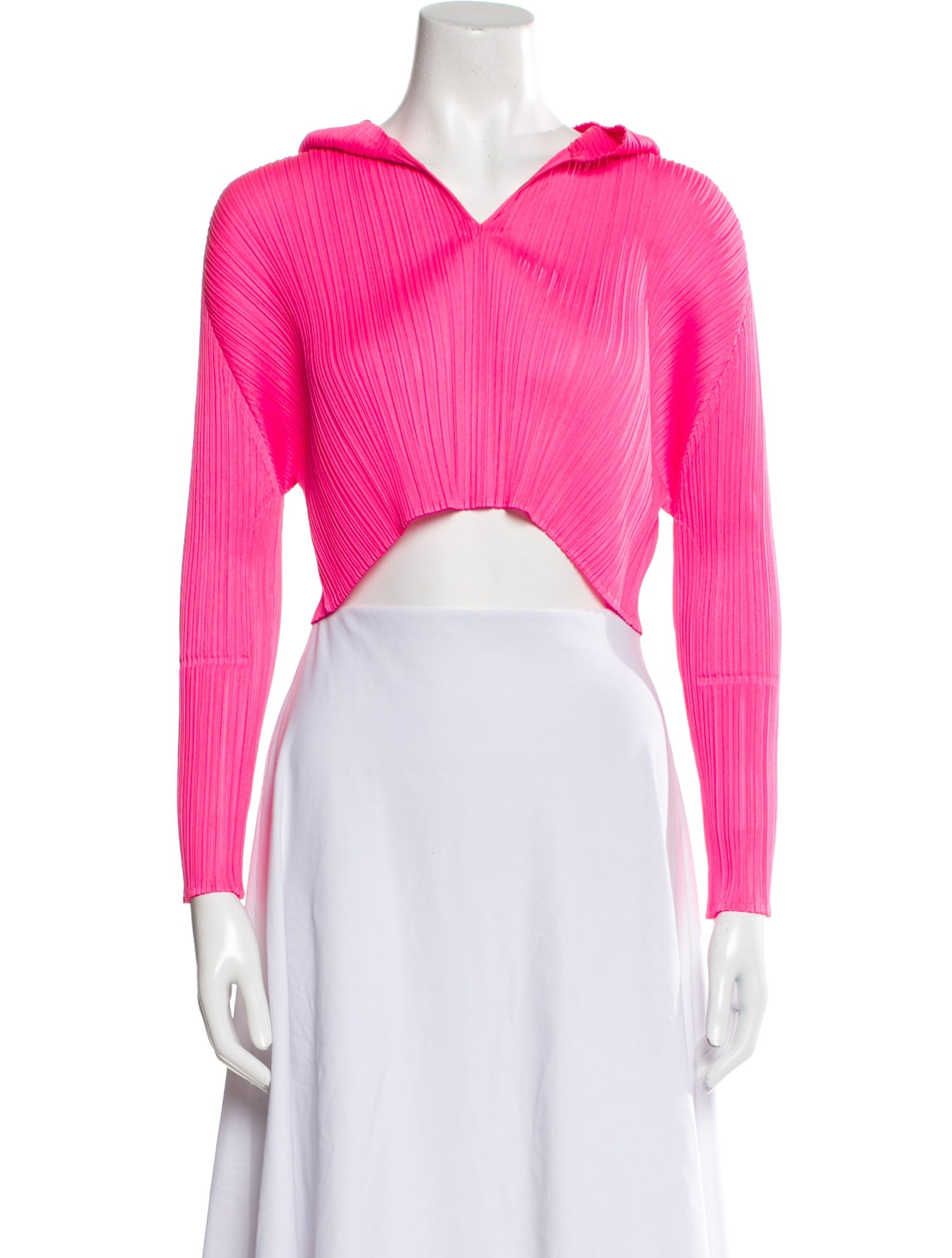 Pleats Please Issey Miyake V-Neck Long Sleeve Crop Top