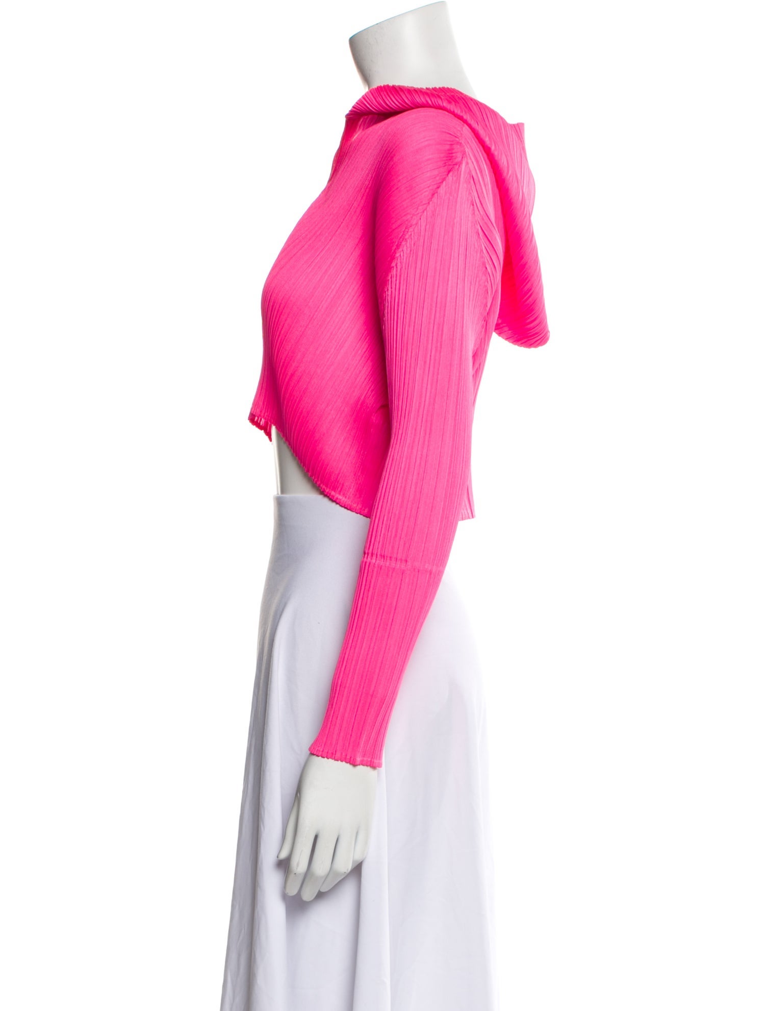 Pleats Please Issey Miyake V-Neck Long Sleeve Crop Top