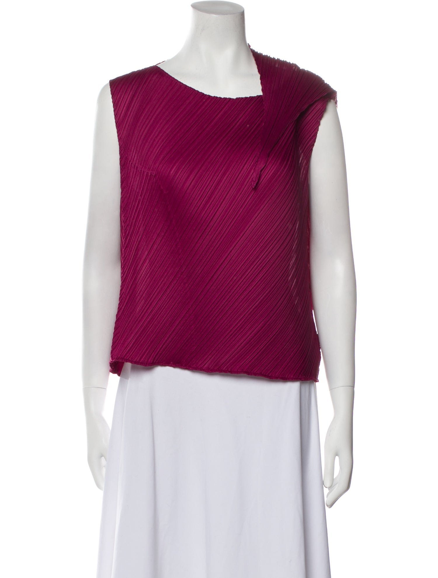 Pleats Please Issey Miyake Asymmetrical Sleeveless Top