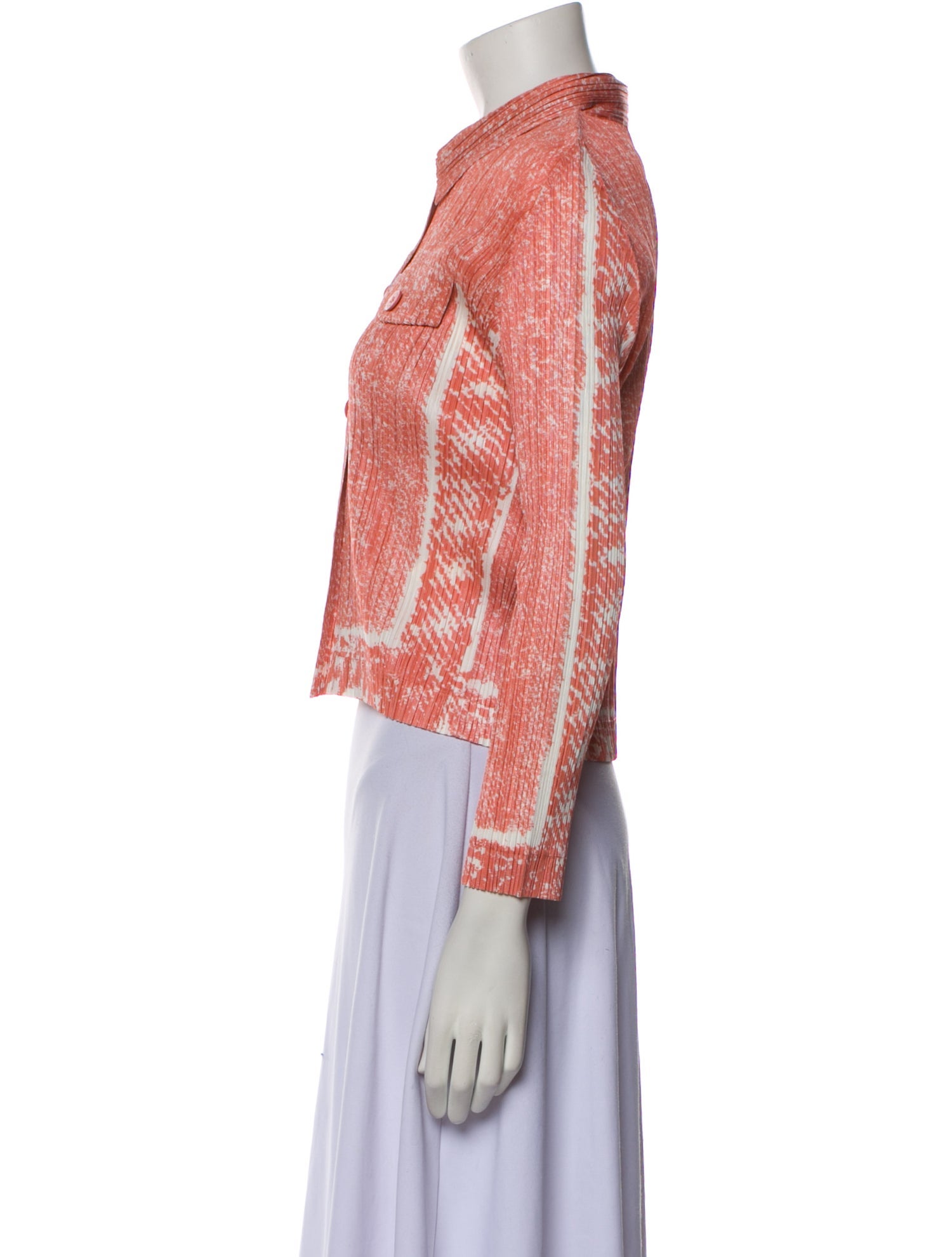 Pleats Please Issey Miyake Printed Three-Quarter Sleeve Crop Top