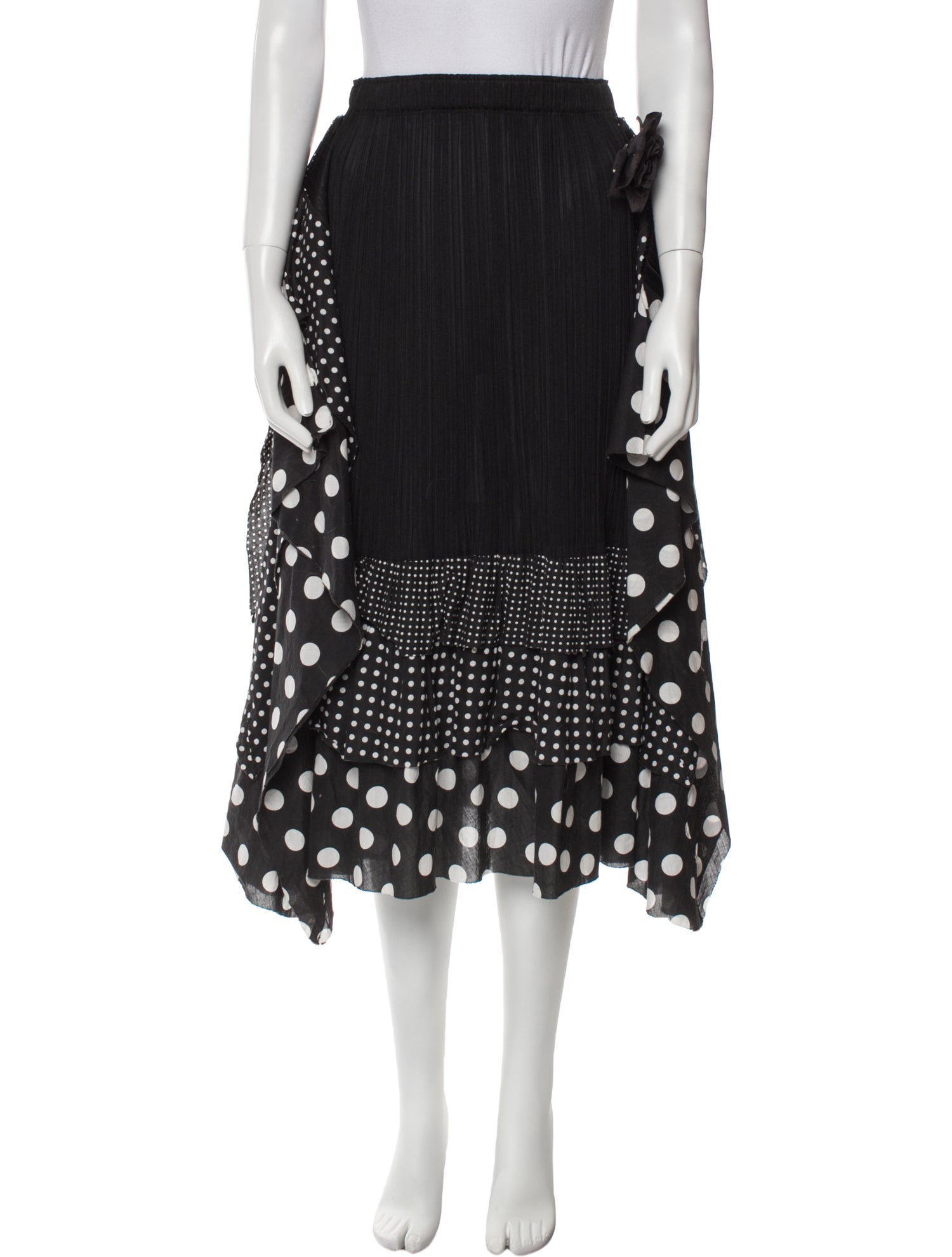 Pleats Please Issey Miyake Polka Dot Print Midi Length Skirt