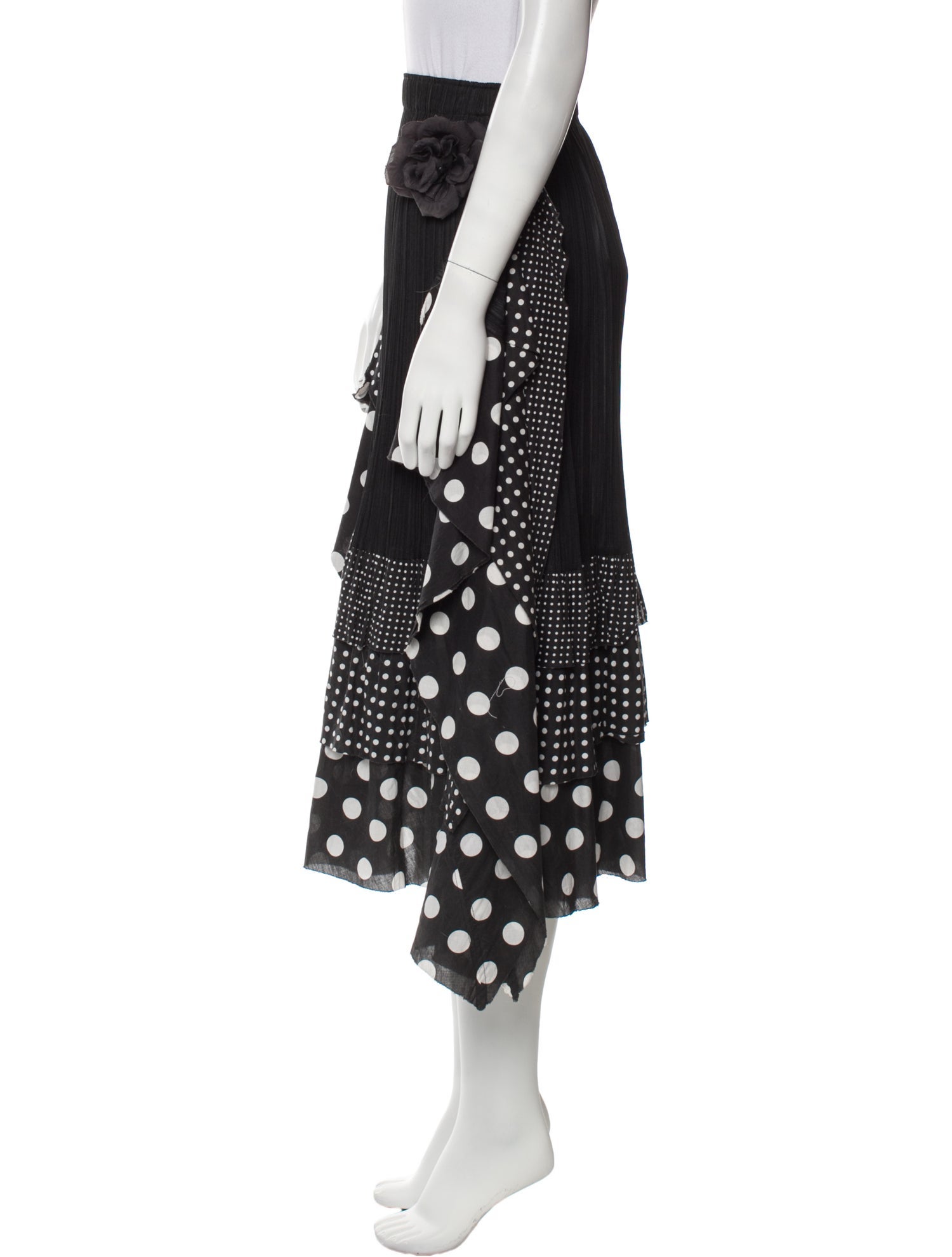 Pleats Please Issey Miyake Polka Dot Print Midi Length Skirt