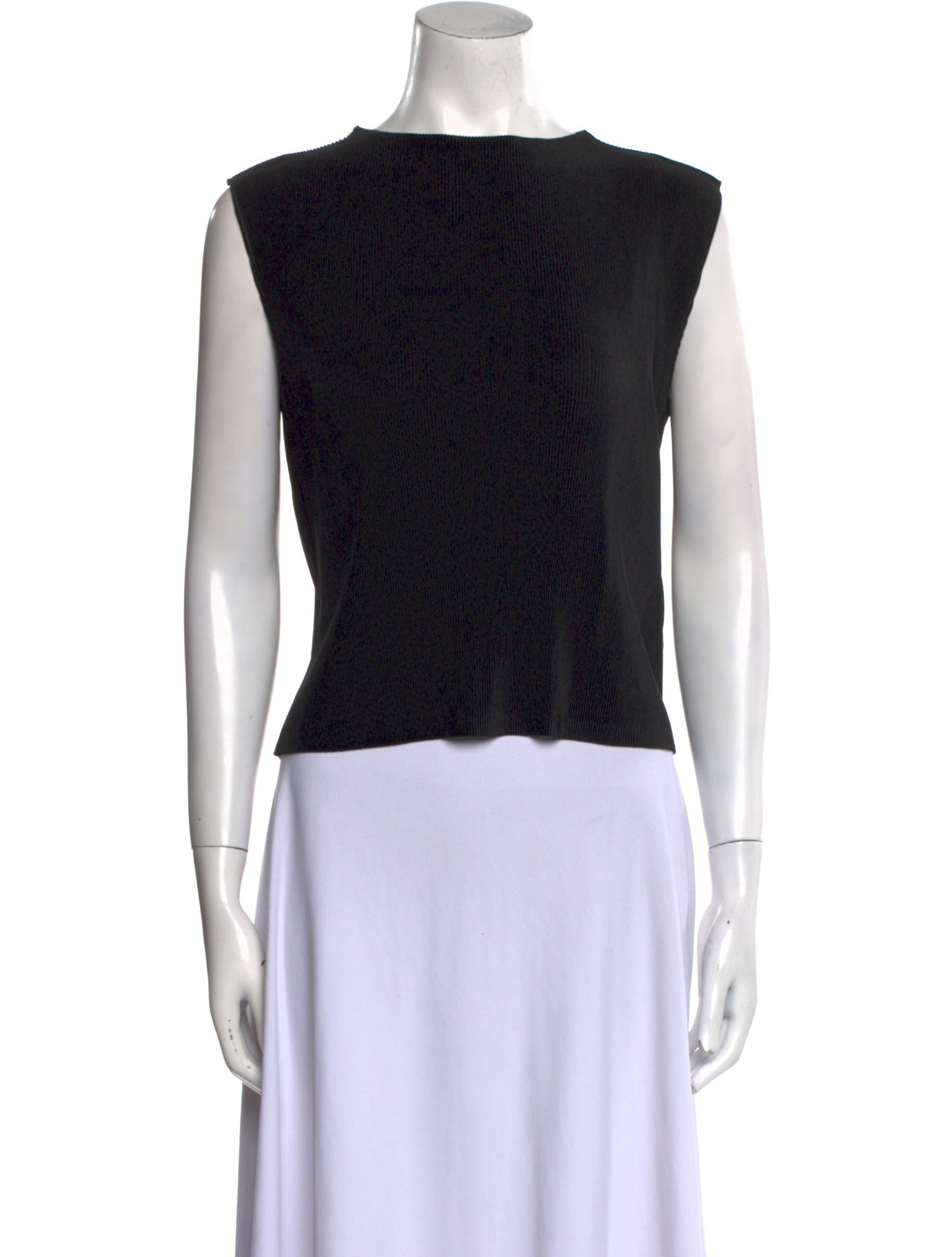 Pleats Please Issey Miyake Bateau Neckline Sleeveless Crop Top