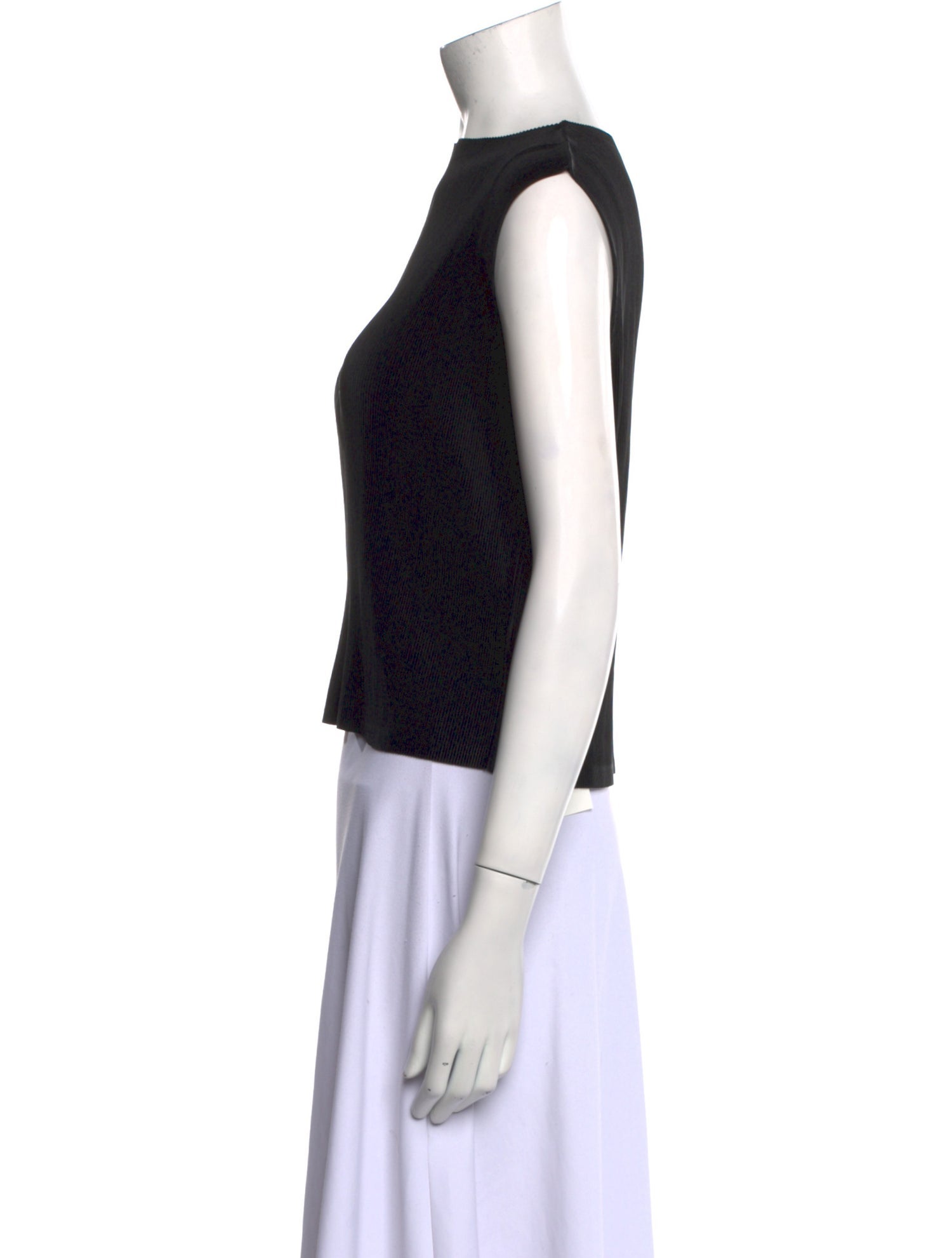 Pleats Please Issey Miyake Bateau Neckline Sleeveless Crop Top