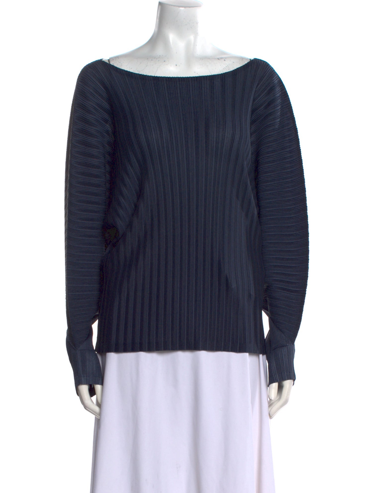 Pleats Please Issey Miyake Bateau Neckline Long Sleeve Top
