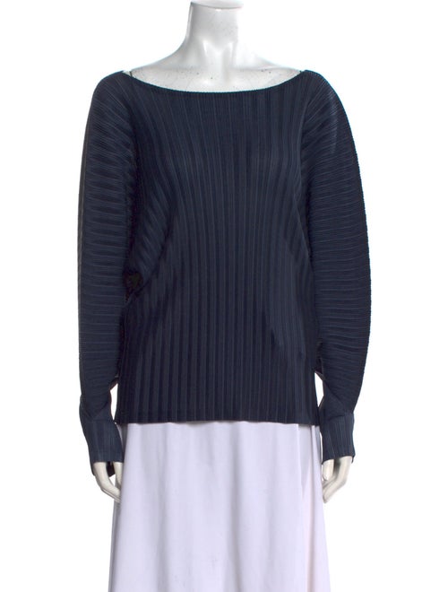 Pleats Please Issey Miyake Bateau Neckline Long Sleeve Top