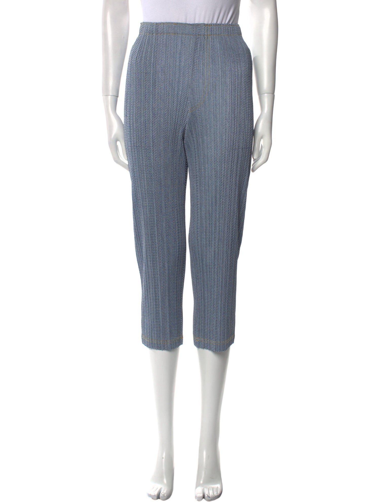 Pleats Please Issey Miyake Straight Leg Pants Blue Cropped
