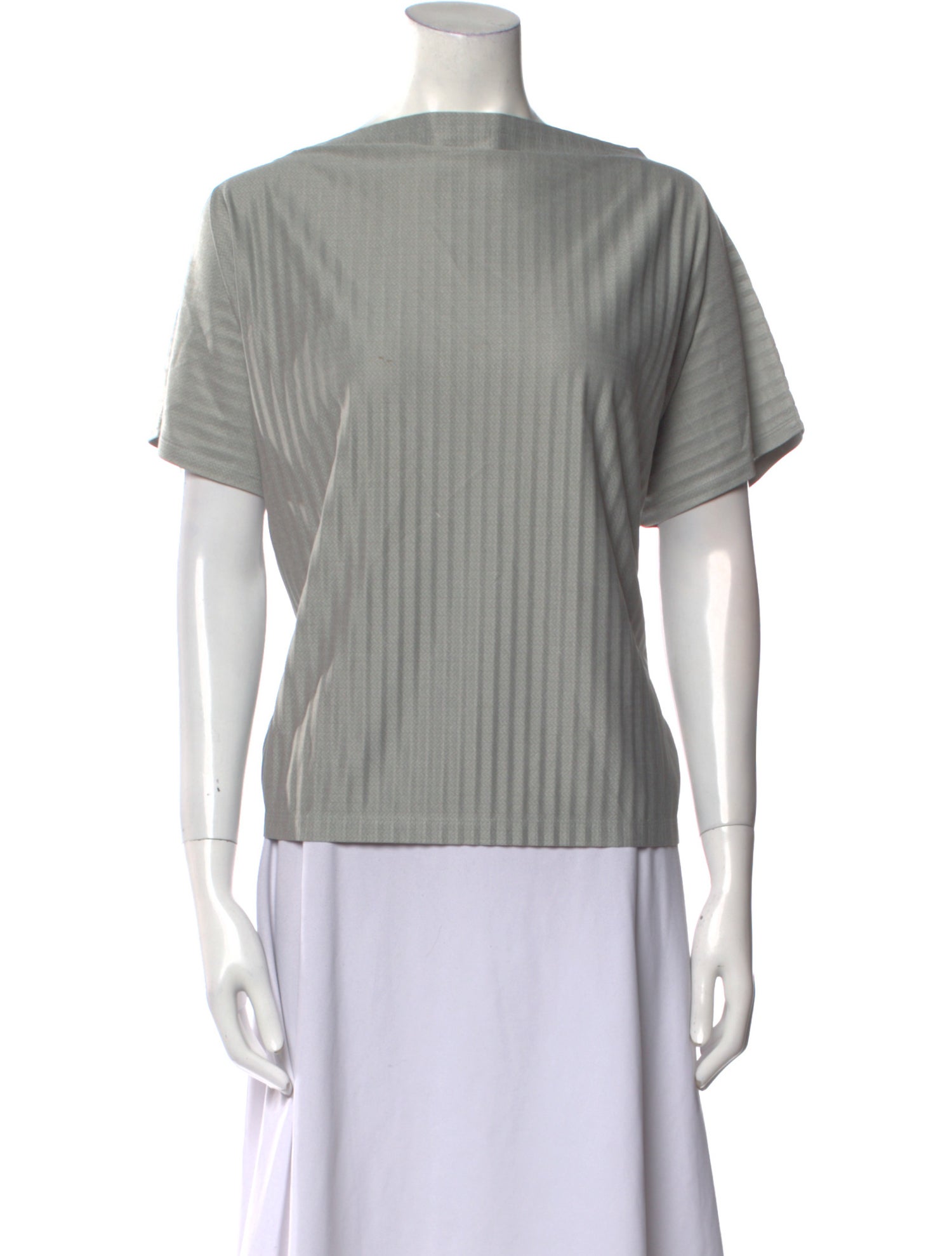 Pleats Please Issey Miyake Bateau Neckline Short Sleeve Top