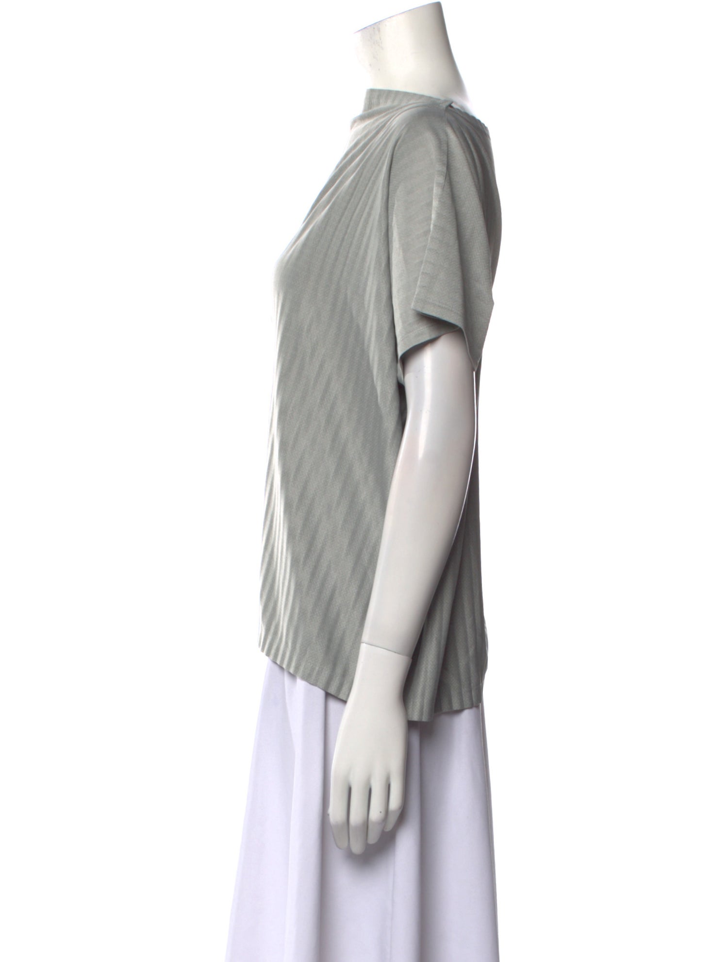 Pleats Please Issey Miyake Bateau Neckline Short Sleeve Top