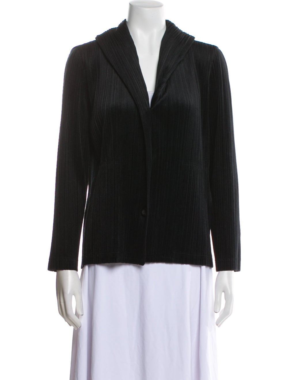 Pleats Please Issey Miyake Blazer Black Pleated Accents & Shawl Collar