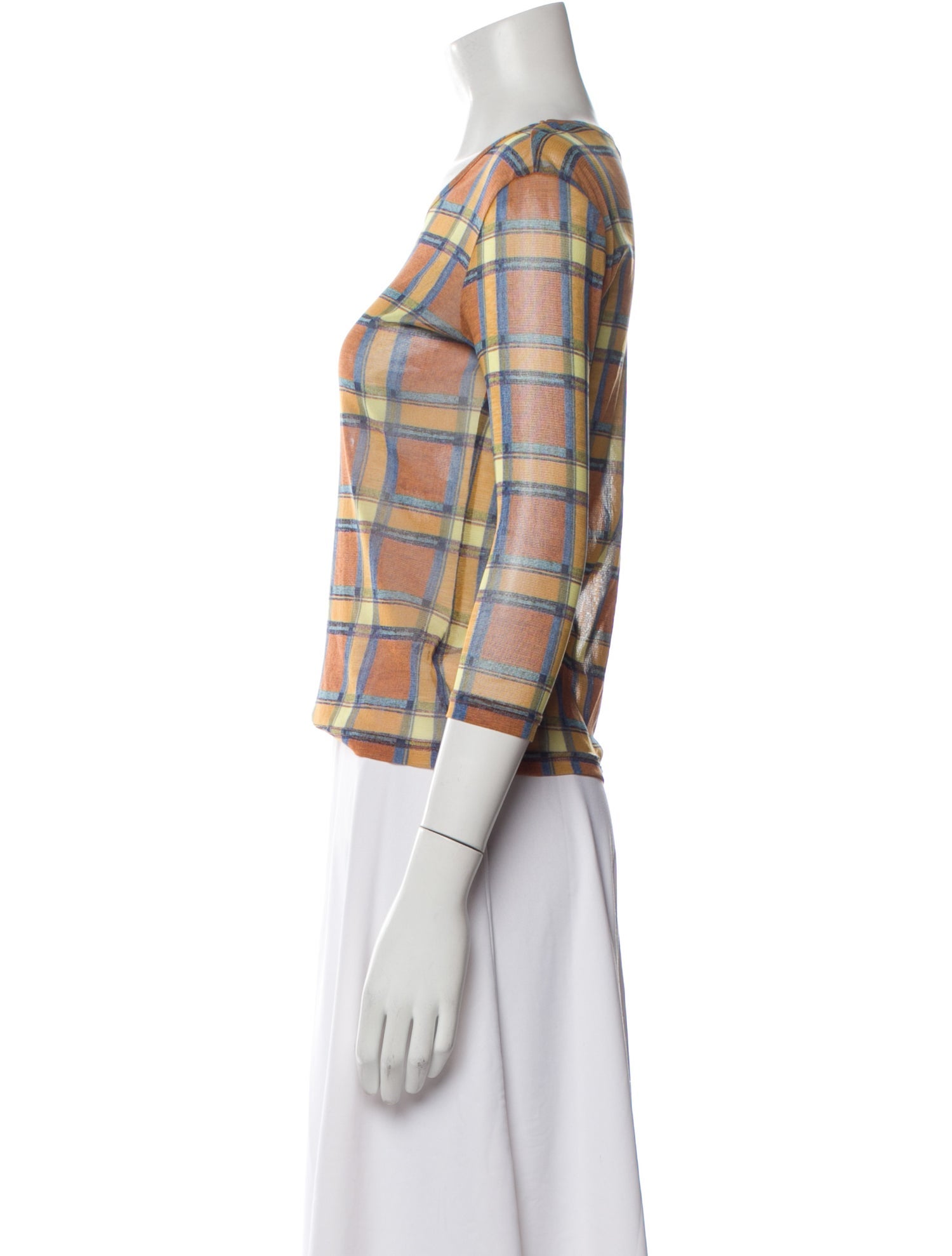 Pleats Please Issey Miyake Nylon Plaid Print Crop Top