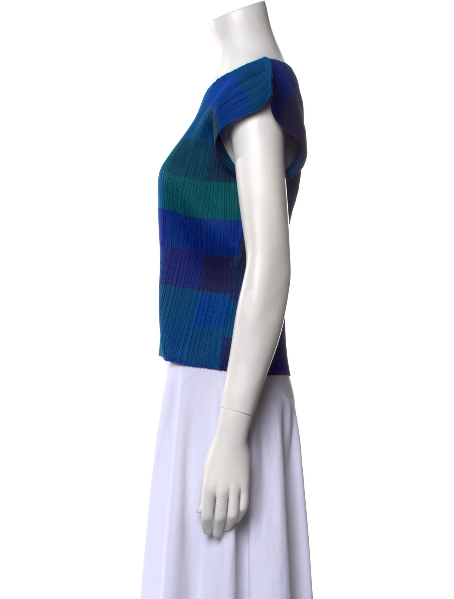 Pleats Please Issey Miyake Plaid Print Crew Neck Crop Top