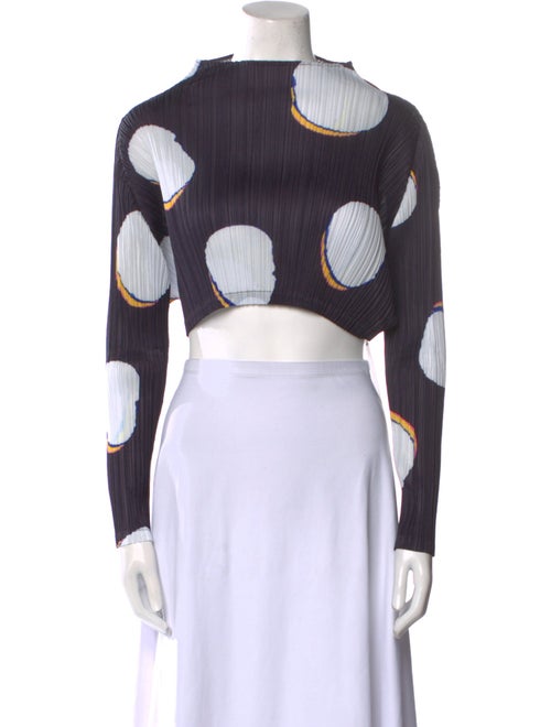 Pleats Please Issey Miyake Printed Mock Neck Crop Top