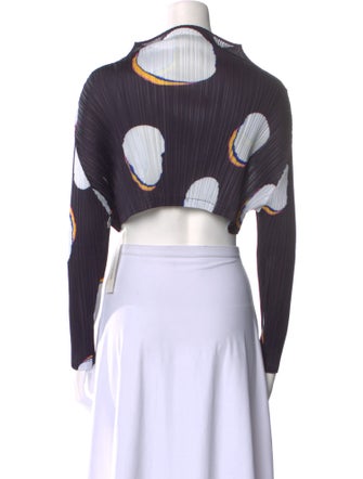 Pleats Please Issey Miyake Printed Mock Neck Crop Top