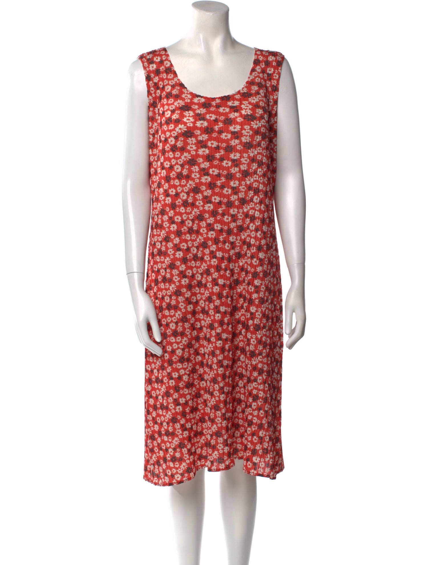 Pleats Please Issey Miyake Floral Print Midi Length Dress