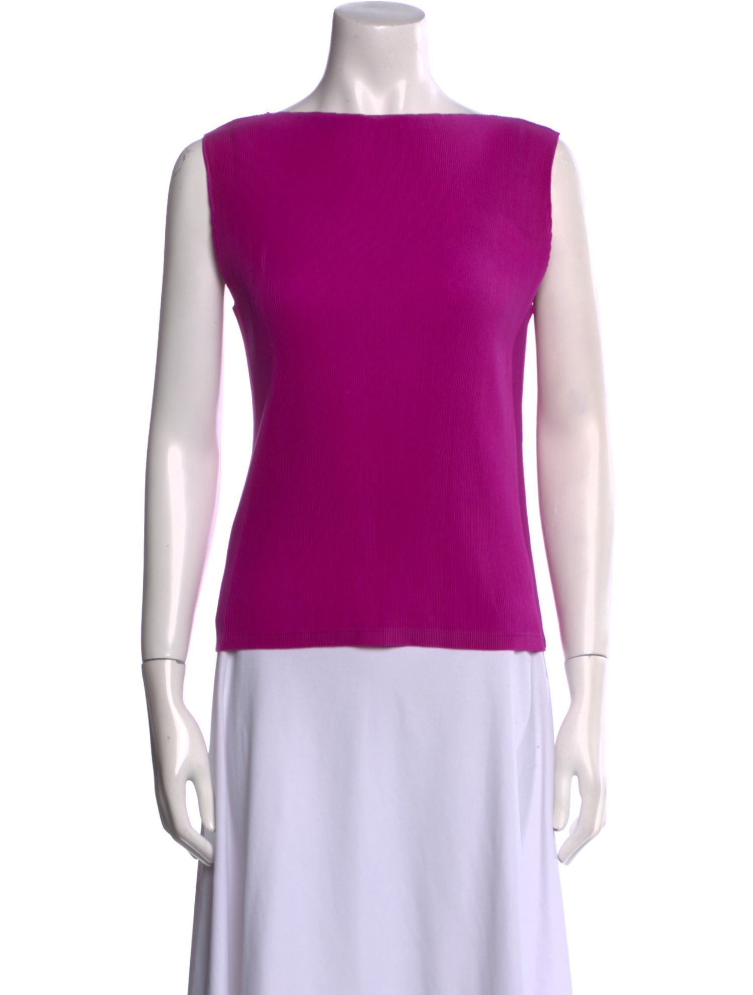 Pleats Please Issey Miyake Bateau Neckline Sleeveless Top