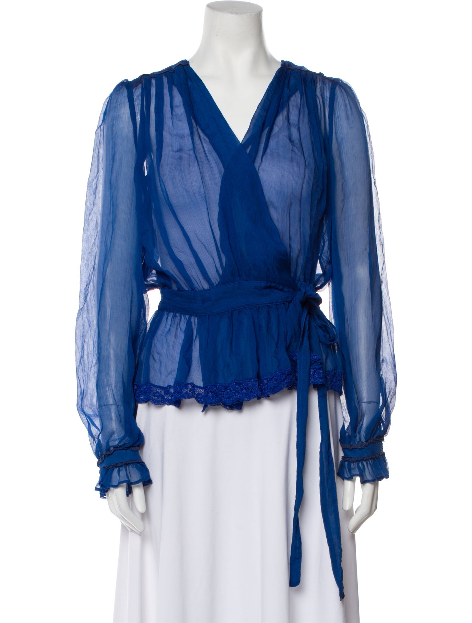 The Frankie Shop Long Sleeve Button-Up Top - Blue Tops