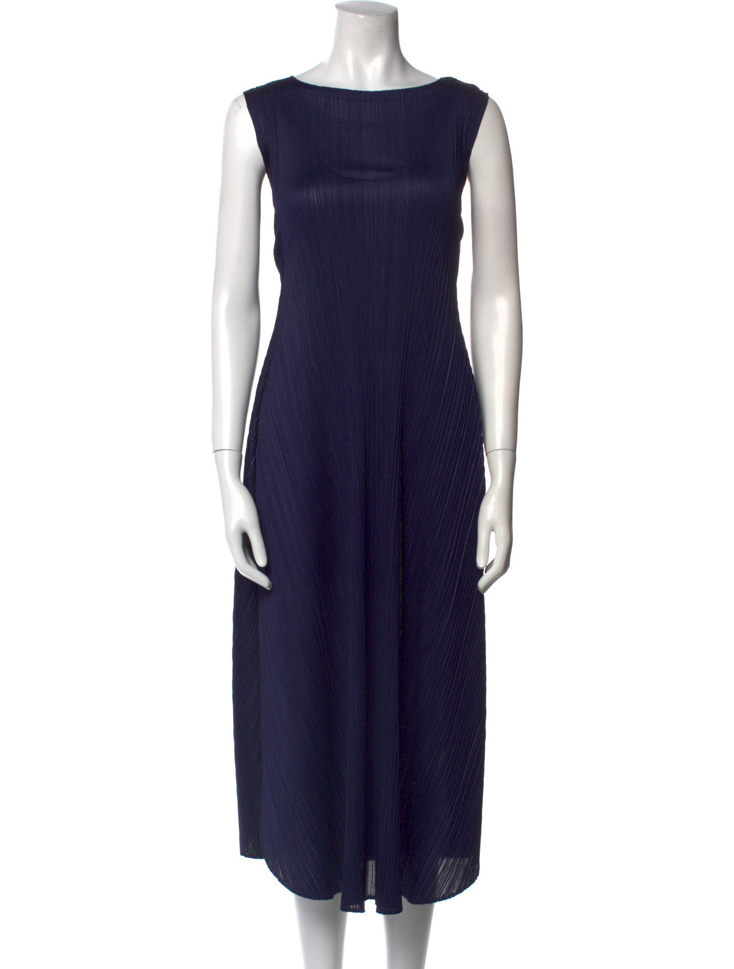 Pleats Please Issey Miyake Bateau Neckline Midi Length Dress