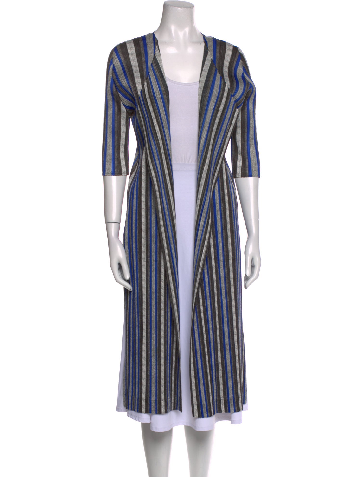 Pleats Please Issey Miyake Striped Open Front Sweater
