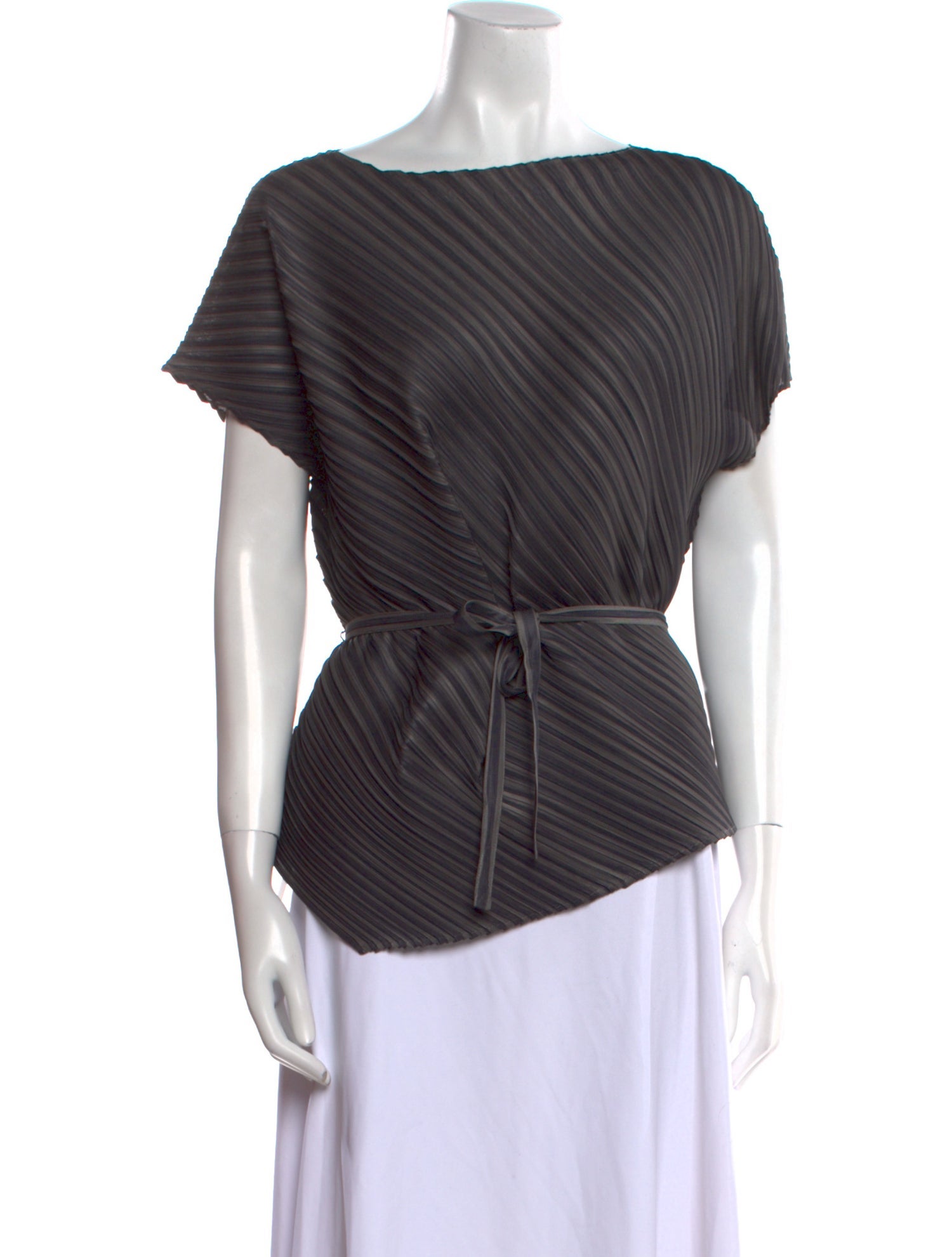 Pleats Please Issey Miyake Striped Bateau Neckline Top