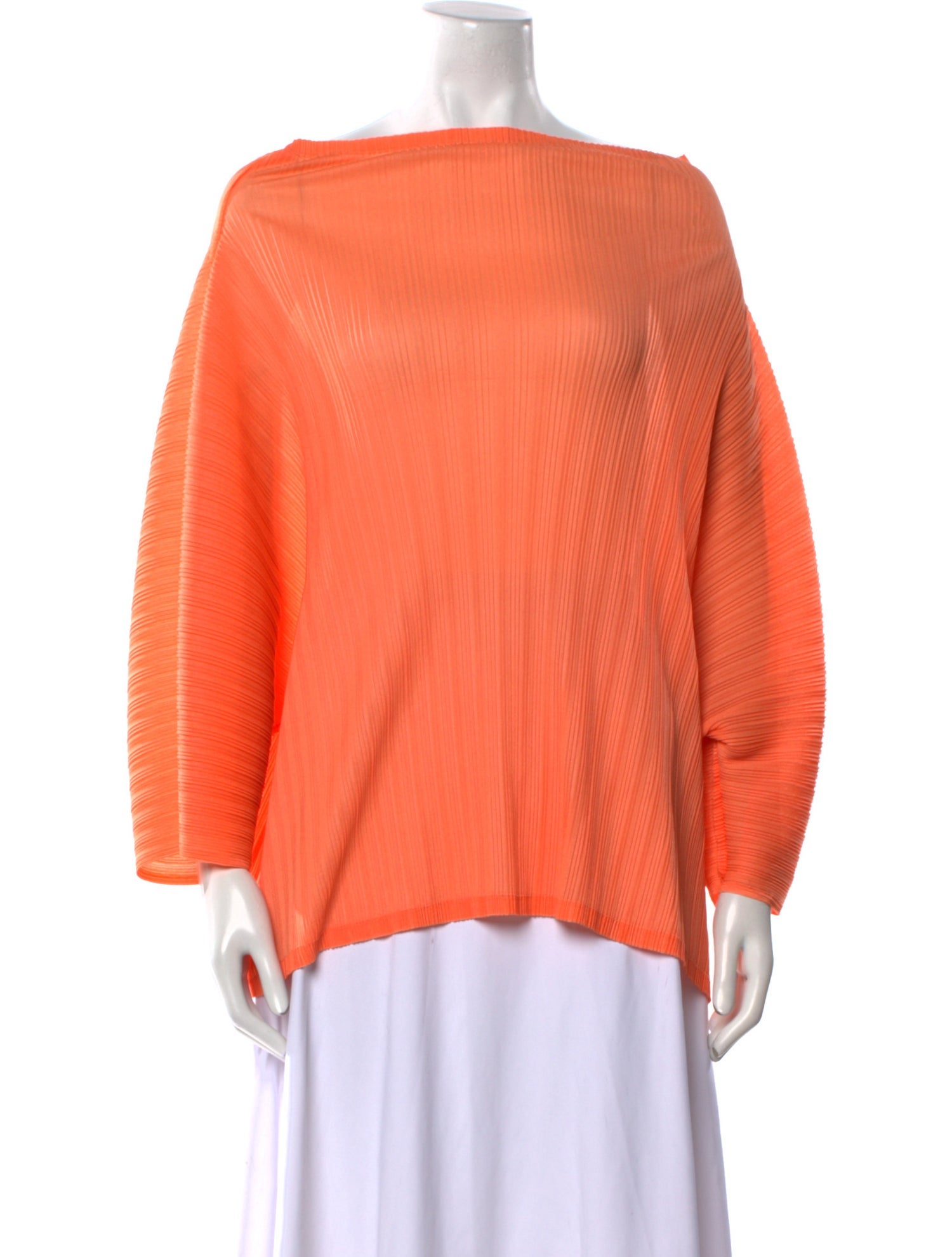 Pleats Please Issey Miyake Bateau Neckline Long Sleeve Blouse