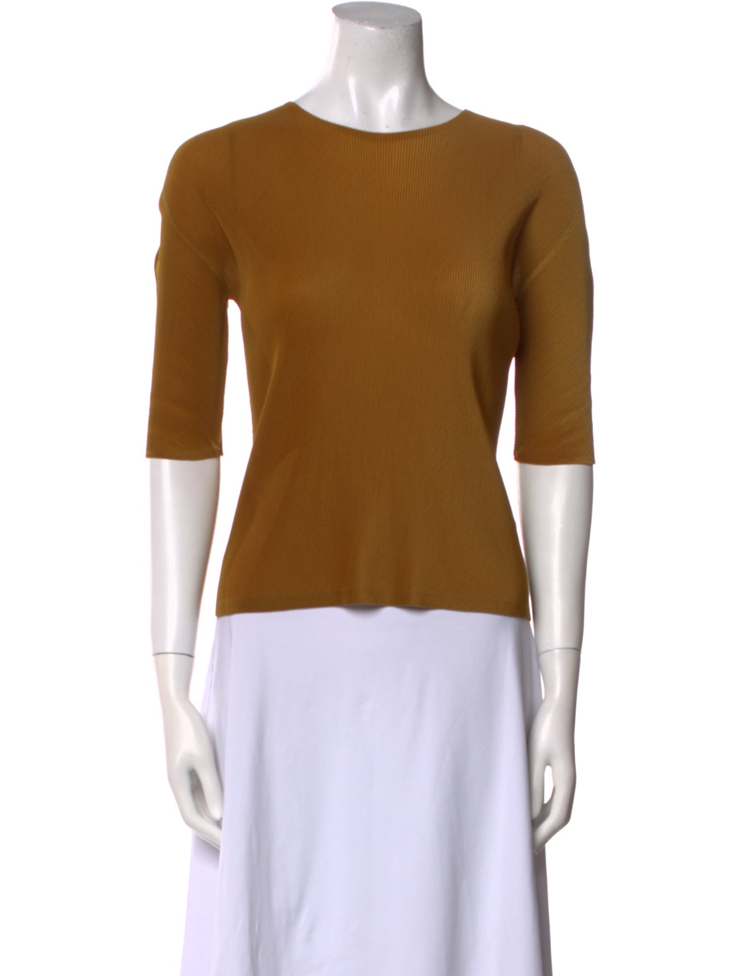 Pleats Please Issey Miyake Scoop Neck Three-Quarter Sleeve Top