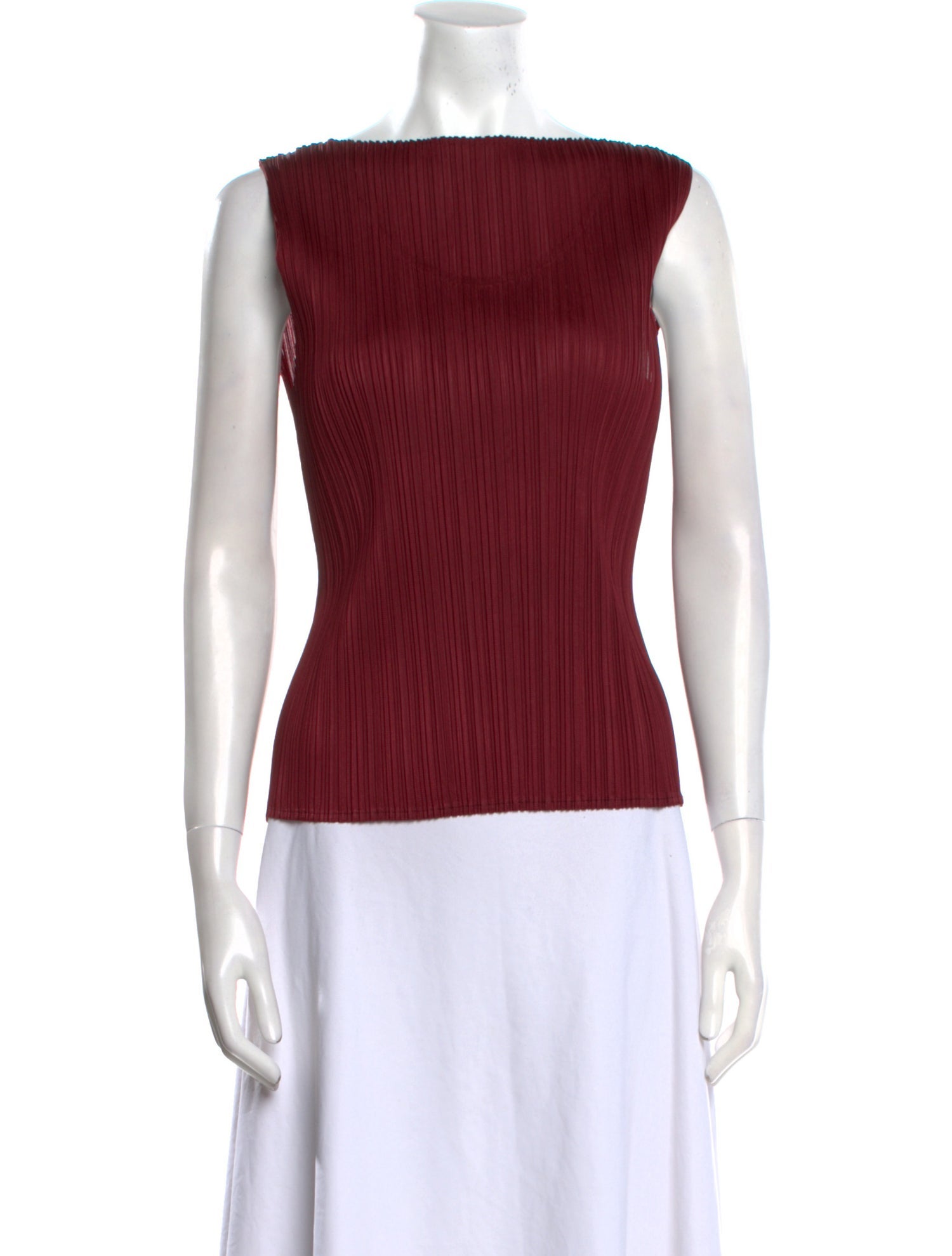 Pleats Please Issey Miyake Bateau Neckline Sleeveless Top