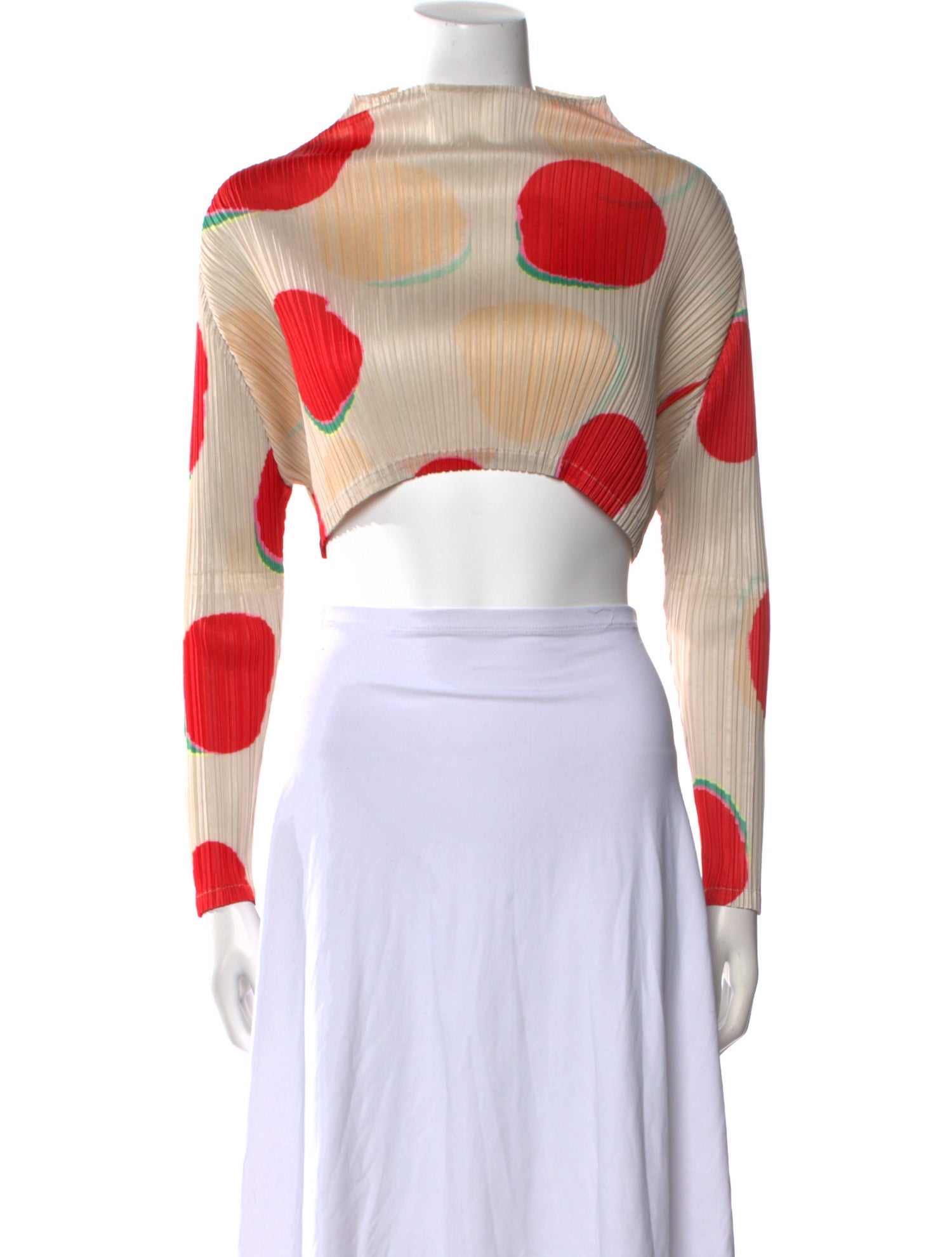 Pleats Please Issey Miyake Polka Dot Print Cowl Neck Crop Top