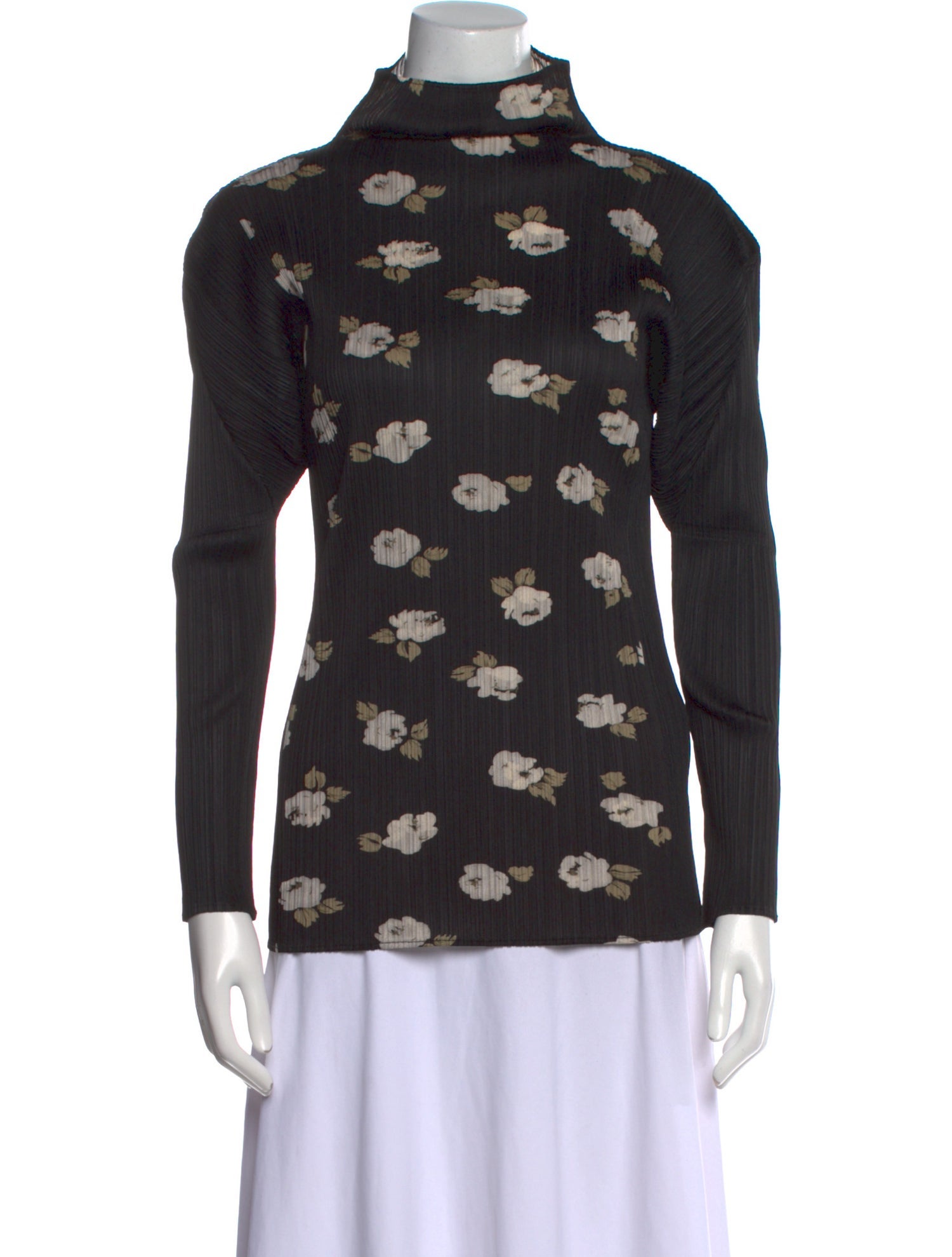 Pleats Please Issey Miyake Floral Print Turtleneck Top